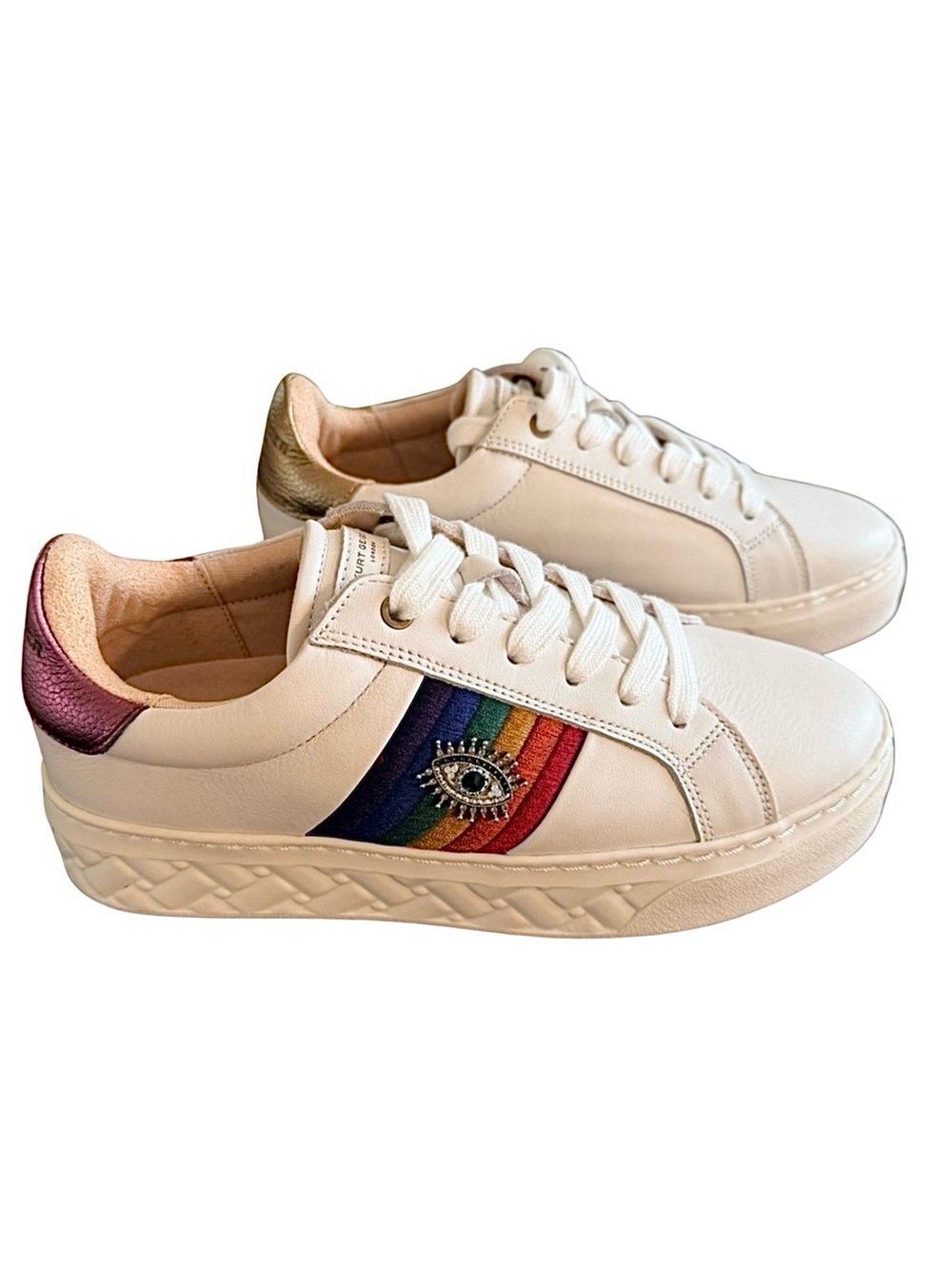 Kurt Geiger Brixton Evil Eye White Leather Platform Sneaker • BRAND NEW NO BOX